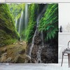 Waterfall Shower Curtain, Valley Waterfalls With Southeast Bushes Print, Cloth Fabric Bathroom Decor, Green And Brown