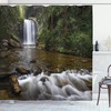 Waterfall Shower Curtain, Waterfalls In Northwestern Mountains Print, Cloth Fabric Bathroom Decor, Green And Brown