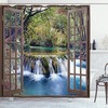 Waterfall Stall Shower Curtain, Deep Forest Waterfall View Print, Fabric Bathroom Decor, Forest Green