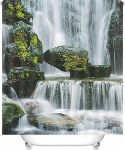 Waterfall Stones White Shower Curtain Liner, Waterproof and Stylish for Modern Bathroom