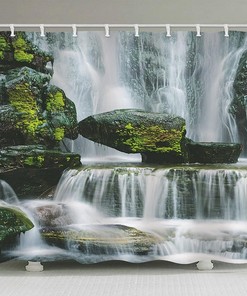 Waterfall Stones White Shower Curtain Liner, Waterproof and Stylish for Modern Bathroom