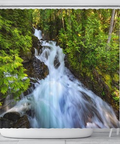 Waterfall Stream Shower Curtain - Country Brook Bathroom Decor With Freshwater Landscape Artwork And Smokey Mountains