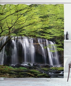 Waterfall Tree Rock Shower Curtain - Scenery Print for Vintage Bathroom