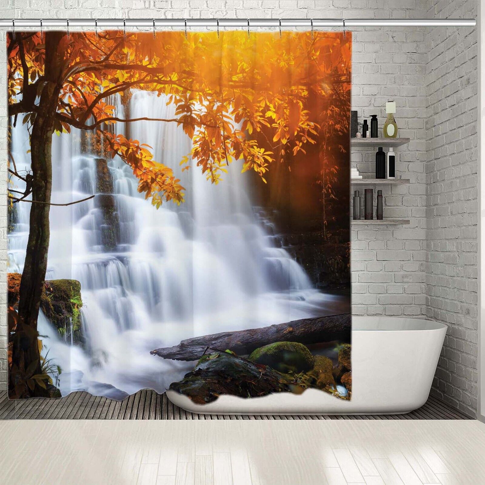Waterfall Tropical Rainforest Nature Shower Curtain For A Relaxing Bath - Image 2