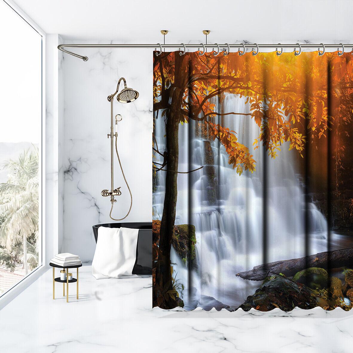 Waterfall Tropical Rainforest Nature Shower Curtain For A Relaxing Bath - Image 3