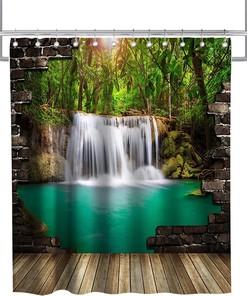 Waterfall Wall Lake Rustic Vintage Shower Curtain Ideas Waterproof Washable Green