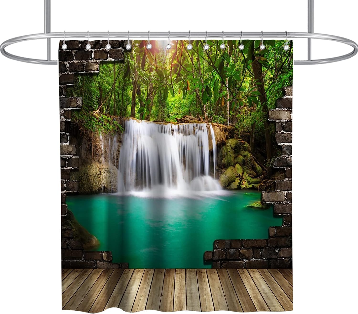 Waterfall Wall Lake Rustic Vintage Shower Curtain Ideas Waterproof Washable Green