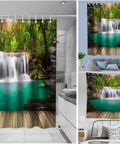Waterfall Wall Lake Rustic Vintage Shower Curtain Ideas Waterproof Washable Green