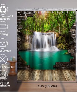 Waterfall Wall Lake Rustic Vintage Shower Curtain Ideas Waterproof Washable Green