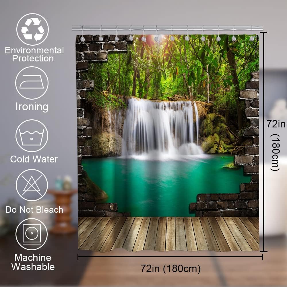 Waterfall Wall Lake Rustic Vintage Shower Curtain Ideas Waterproof Washable Green