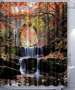 Waterfall and Pond Japanese Garden Shower Curtain Set for Bathroom Decor