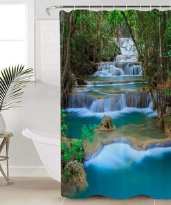 Waterfall in Woods Full Size Shower Curtain for a Serene Bath Experience