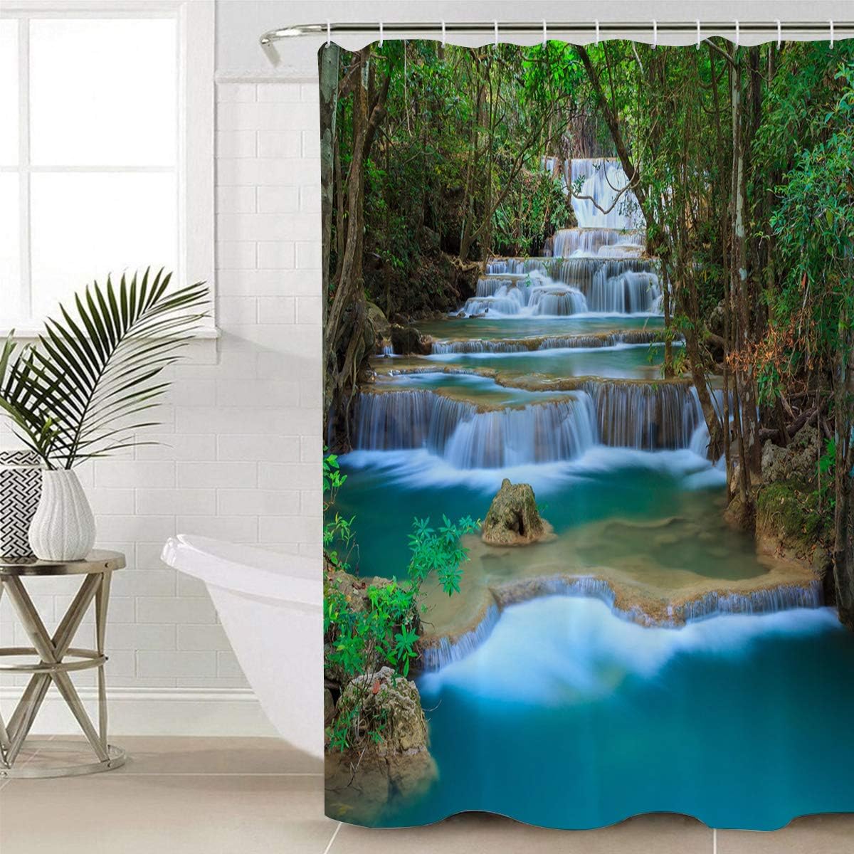 Waterfall in Woods Full Size Shower Curtain for a Serene Bath Experience