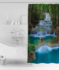 Waterfall in Woods Full Size Shower Curtain for a Serene Bath Experience