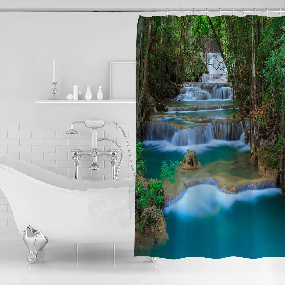 Waterfall in Woods Full Size Shower Curtain for a Serene Bath Experience