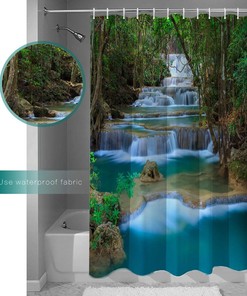 Waterfall in Woods Full Size Shower Curtain for a Serene Bath Experience