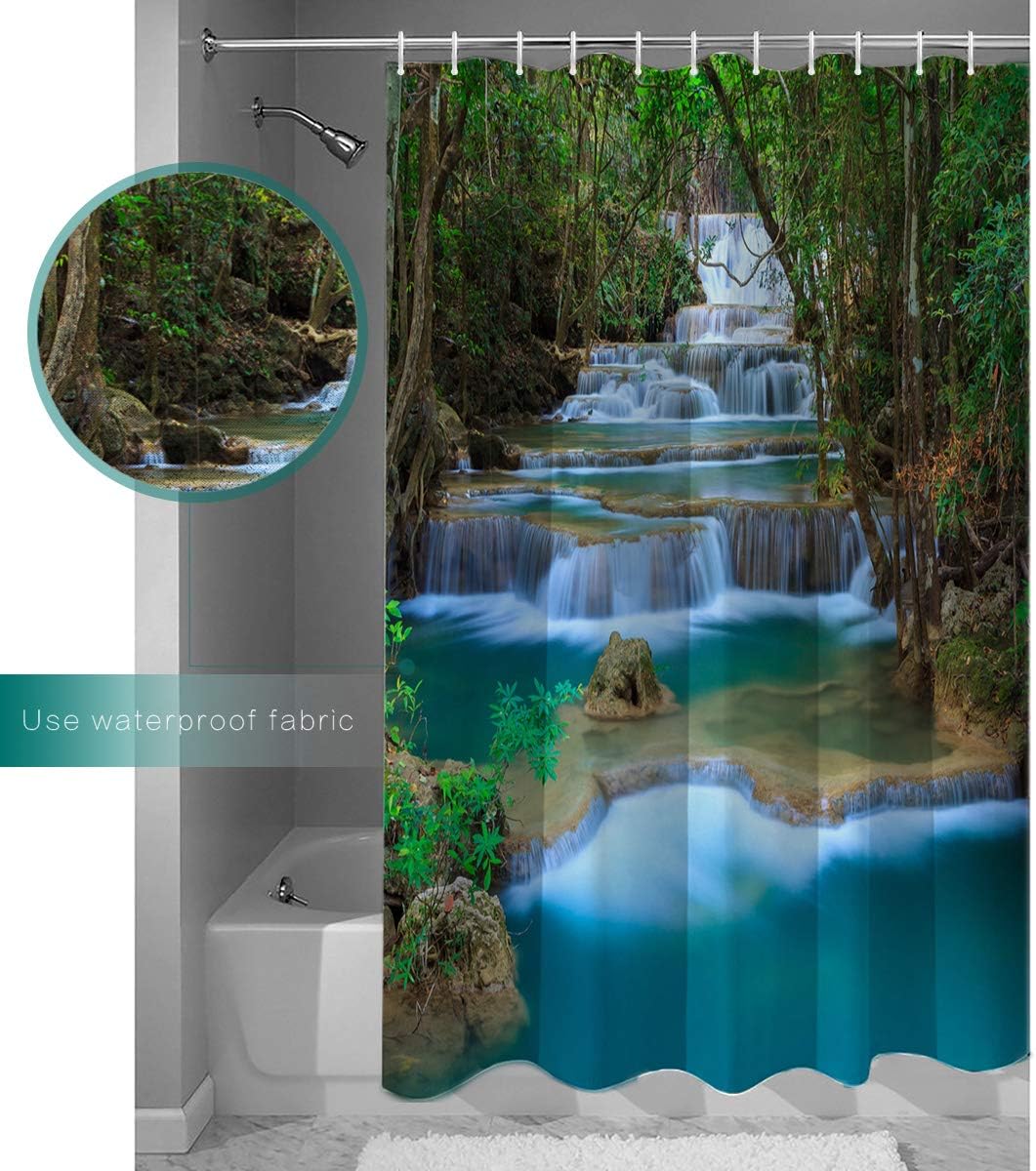 Waterfall in Woods Full Size Shower Curtain for a Serene Bath Experience