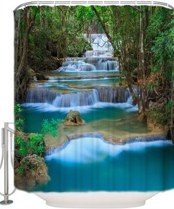 Waterfall in Woods Full Size Shower Curtain for a Serene Bath Experience