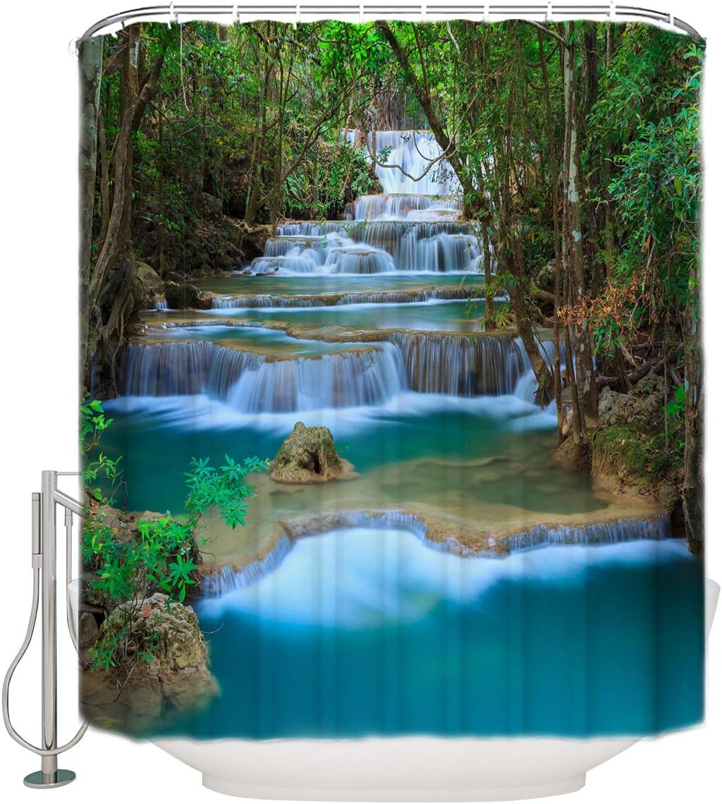 Waterfall in Woods Full Size Shower Curtain for a Serene Bath Experience