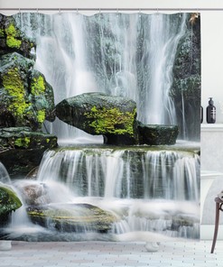 Waterfall with Rocks Landscape Shower Curtain for Scenic Bathroom Decor