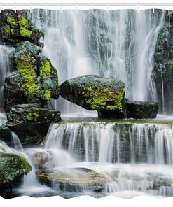 Waterfall with Rocks Landscape Shower Curtain for Scenic Bathroom Decor
