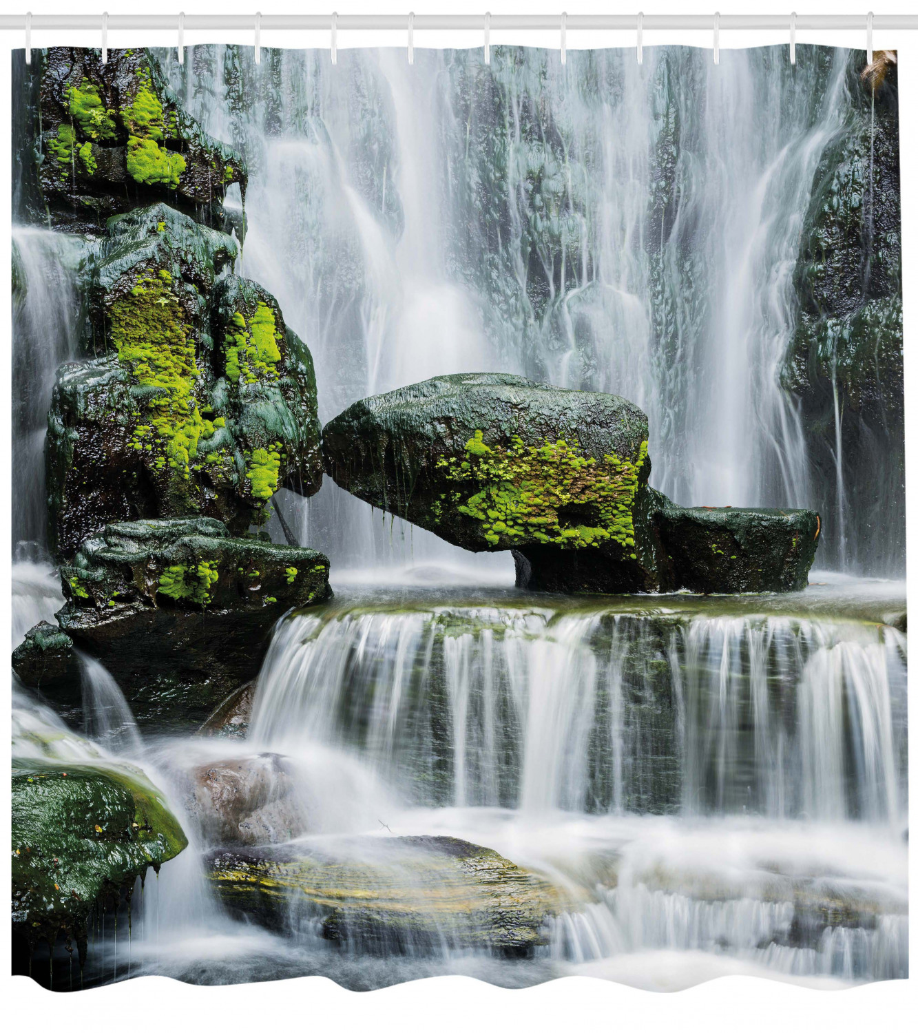 Waterfall with Rocks Landscape Shower Curtain for Scenic Bathroom Decor