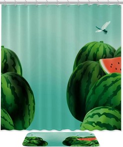 Watermelon Dragonfly Shower Curtain For Summery Bathroom Decor