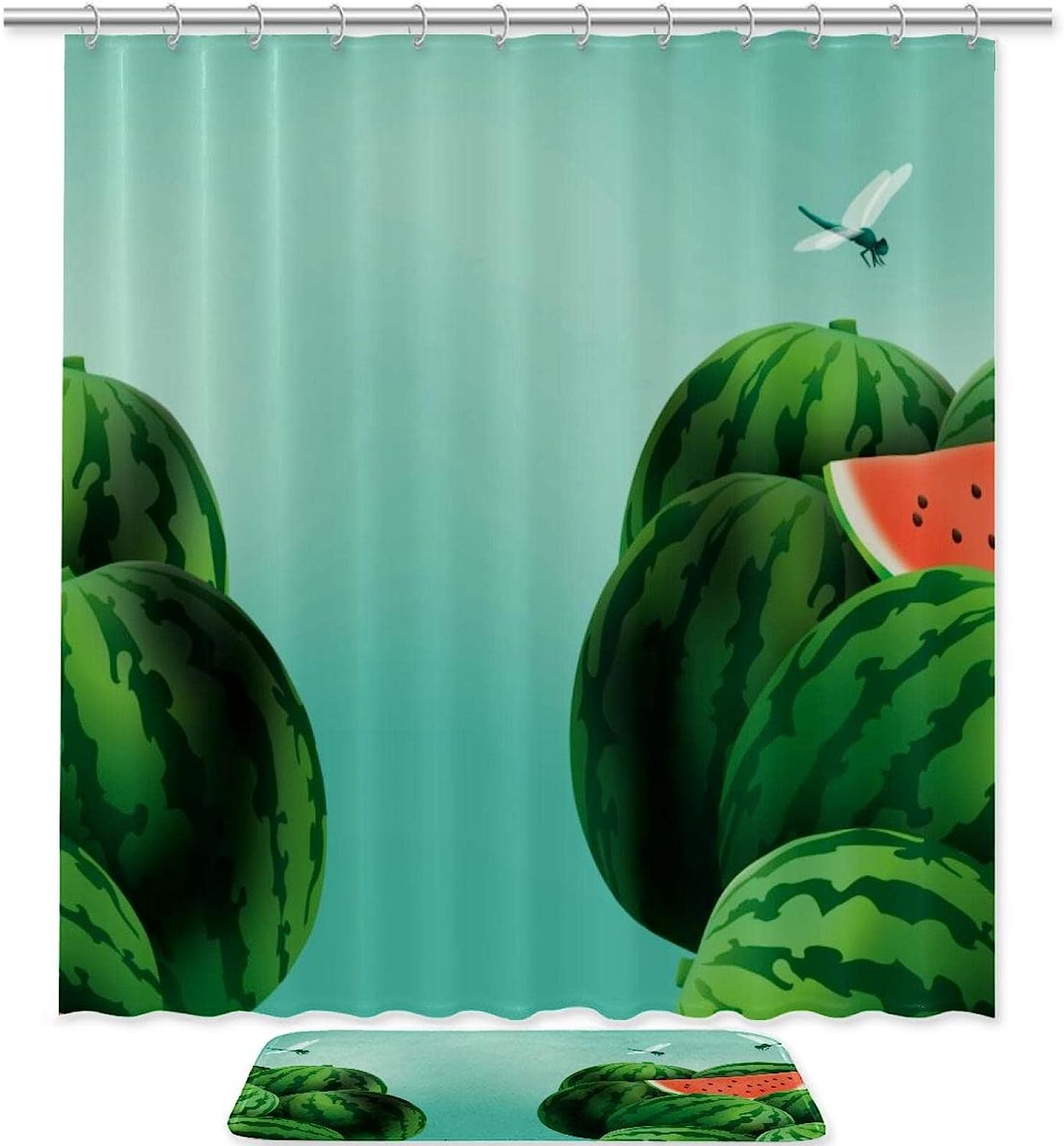 Watermelon Dragonfly Shower Curtain For Summery Bathroom Decor