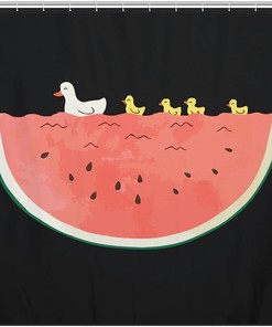 Watermelon Duck Shower Curtain - Cute Fabric Shower Curtain Bathroom Decor