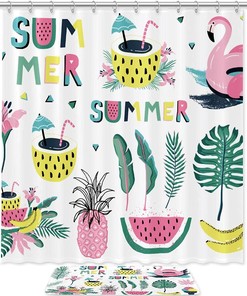Watermelon Flamingos Shower Curtain for Summer Bathroom Decor