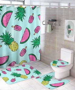 Watermelon Pineapple Tropical Fruit Shower Curtain, Waterproof Bathroom Decor by Vantaso