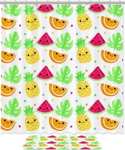 Watermelon and Orange Pineapple Leaves Shower Curtain