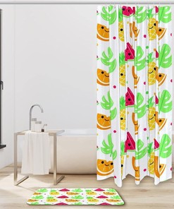 Watermelon and Orange Pineapple Leaves Shower Curtain