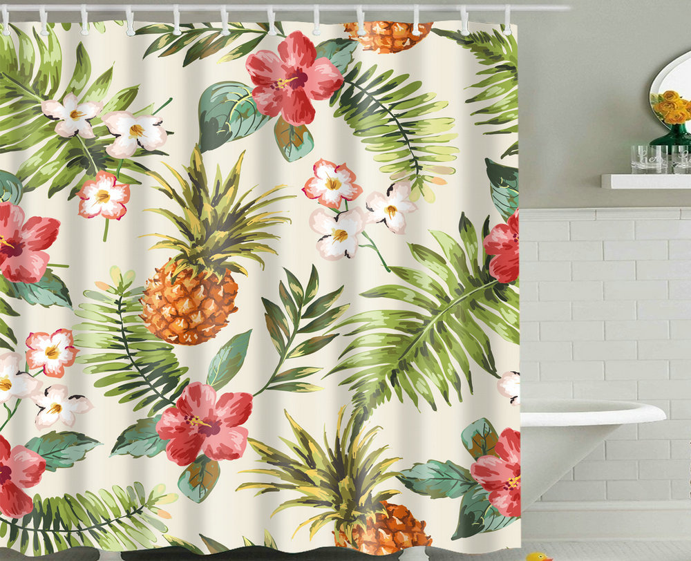 Watermelon and Pineapple Tropical Shower Curtain