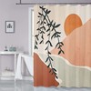 Waterproof Abstract Boho Minimalist Mid Century Shower Curtain with Tropical Leaf Aesthetic for a Modern
