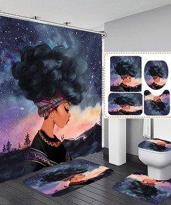 Waterproof African American Women Shower Curtain With Black Girl Design For Bathroom Decor