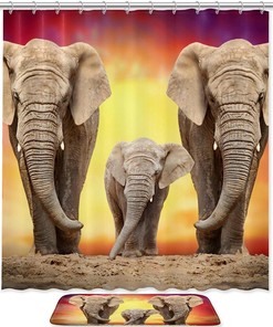 Waterproof African Elephant Family Shower Curtain For Bathroom Decor