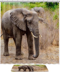 Waterproof African Elephant Grey Walking Forest Shower Curtain For Bathroom