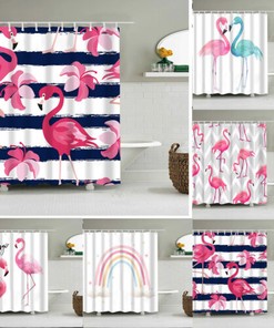 Waterproof And Colorful Pink Flamingo Shower Curtain For Beautiful Bathroom Decor