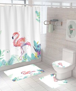 Waterproof And Colorful Shower Curtain With A Playful Pink Flamingo Design, Perfect Bathroom Decor