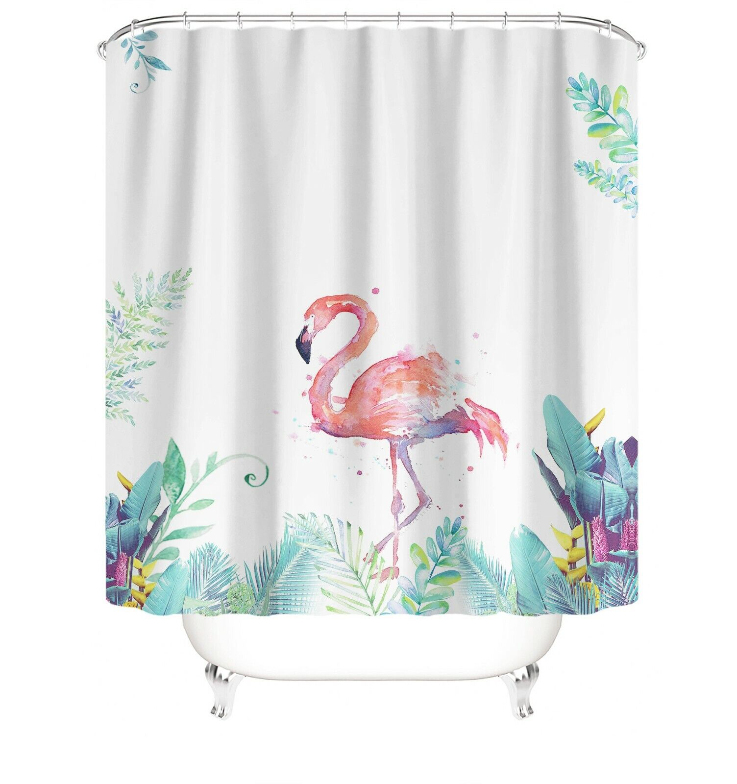 Waterproof And Colorful Shower Curtain With A Playful Pink Flamingo Design, Perfect Bathroom Decor