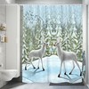 Waterproof And Mildew Proof Cloth Shower Curtain Featuring Christmas Scene With Snow And Deer