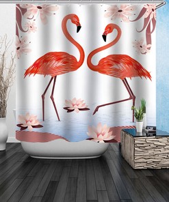 Waterproof And Vibrant Shower Curtain With Pink Flamingo And Modern Bathroom Decor Design