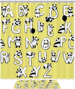 Waterproof Animal Alphabet Shower Curtain with Cute Pandas and Bears