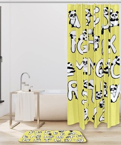 Waterproof Animal Alphabet Shower Curtain with Cute Pandas and Bears