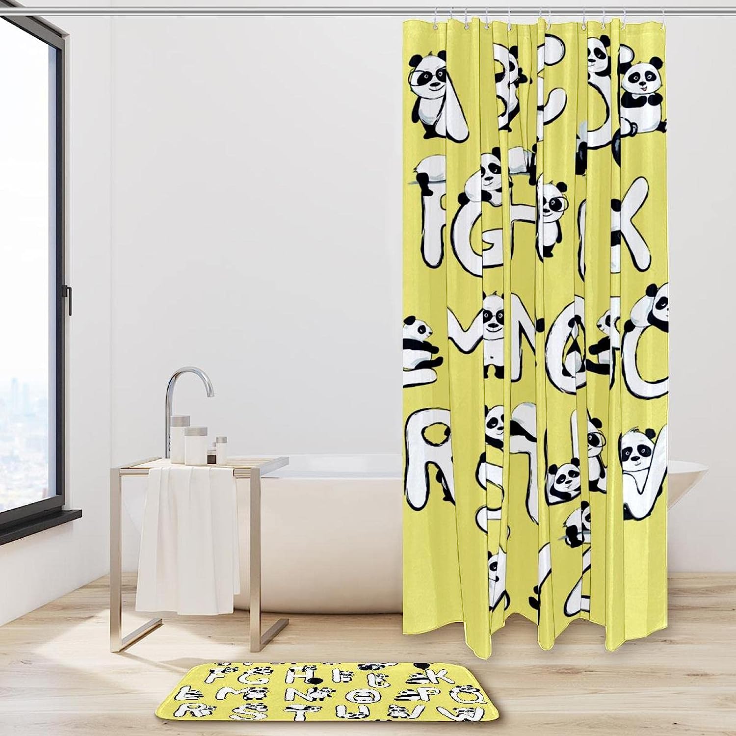 Waterproof Animal Alphabet Shower Curtain with Cute Pandas and Bears