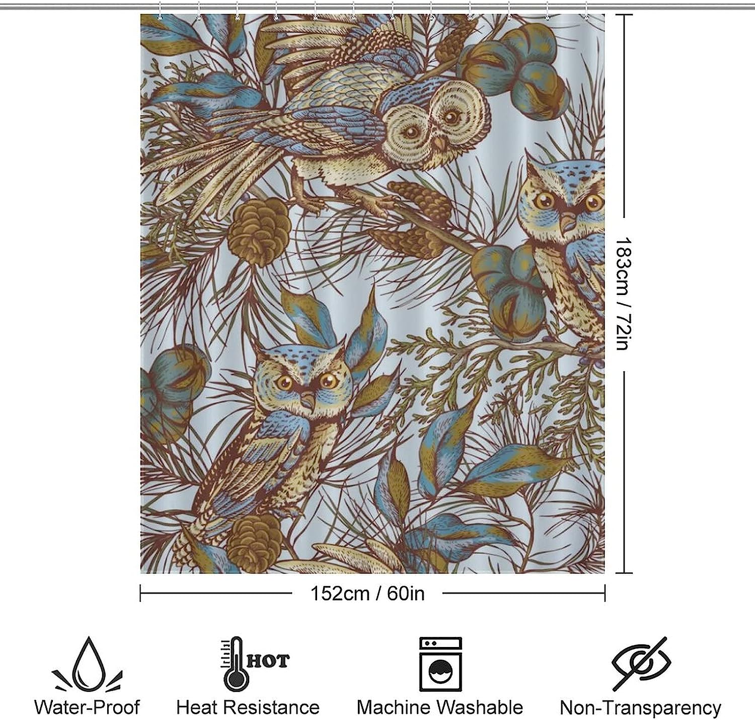 Waterproof Animal Print Owl Shower Curtain For Bathroom Decor - Image 2