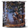 Waterproof Autumn Forest Pine Trees Shower Curtain With Deer And Elk Animals For Bathroom Decor