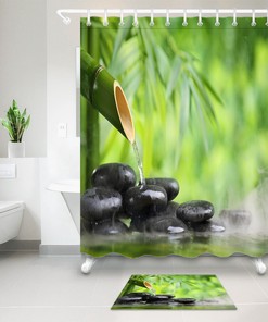 Waterproof Bamboo Fountain Shower Curtain - Spa Still Life Bathroom Decor