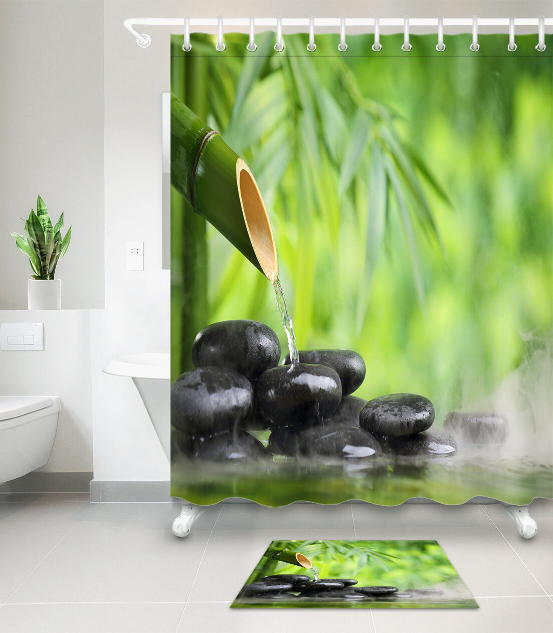 Waterproof Bamboo Fountain Shower Curtain - Spa Still Life Bathroom Decor